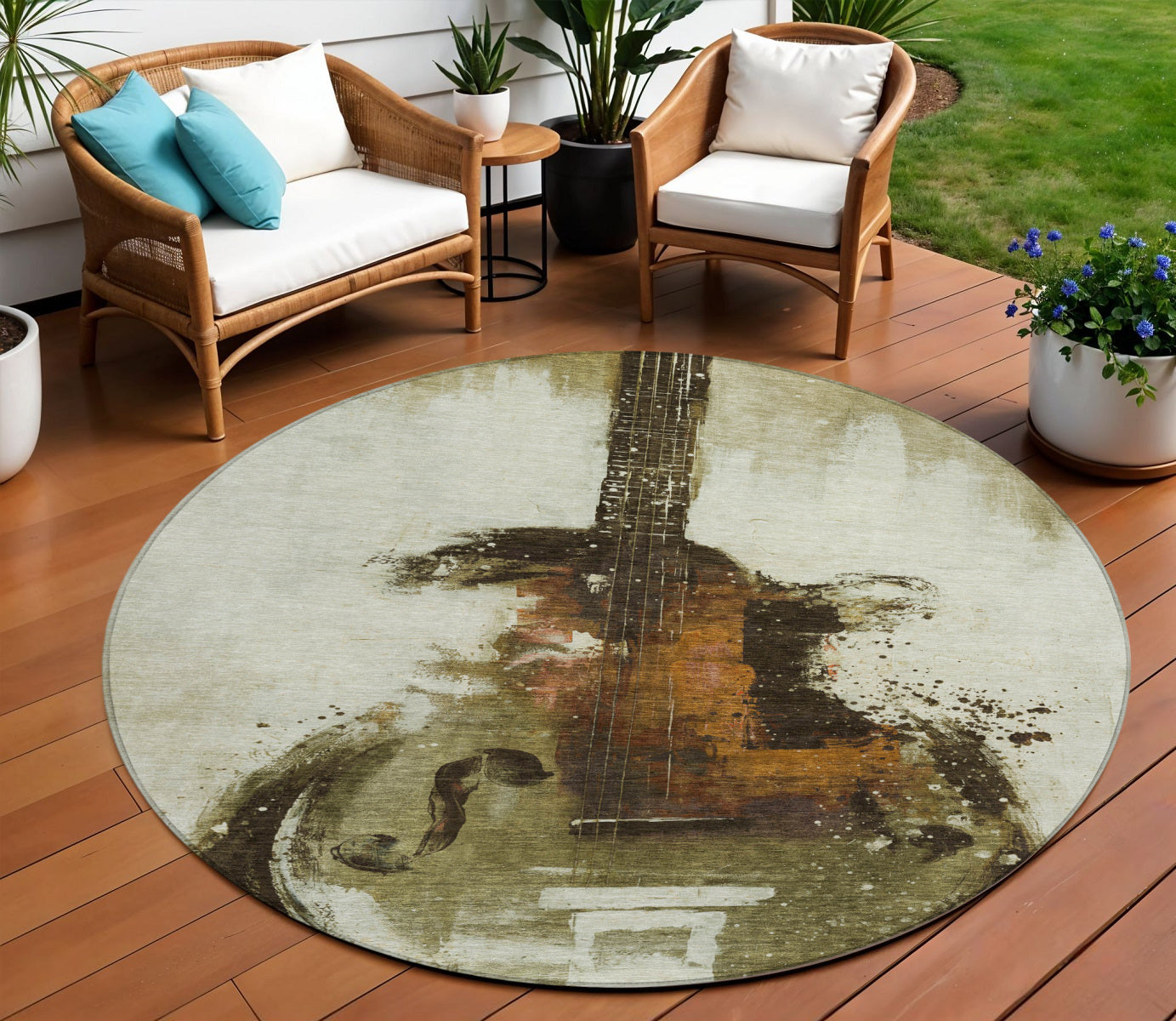 8 Brown Copper And Charcoal Round Abstract Washable Indoor Outdoor Area Rug