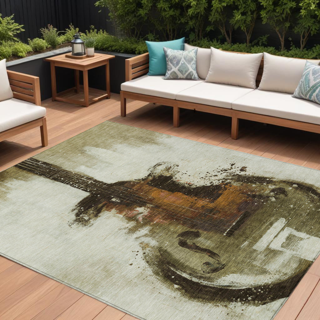 8 X 10 Brown Copper And Charcoal Abstract Washable Indoor Outdoor Area Rug