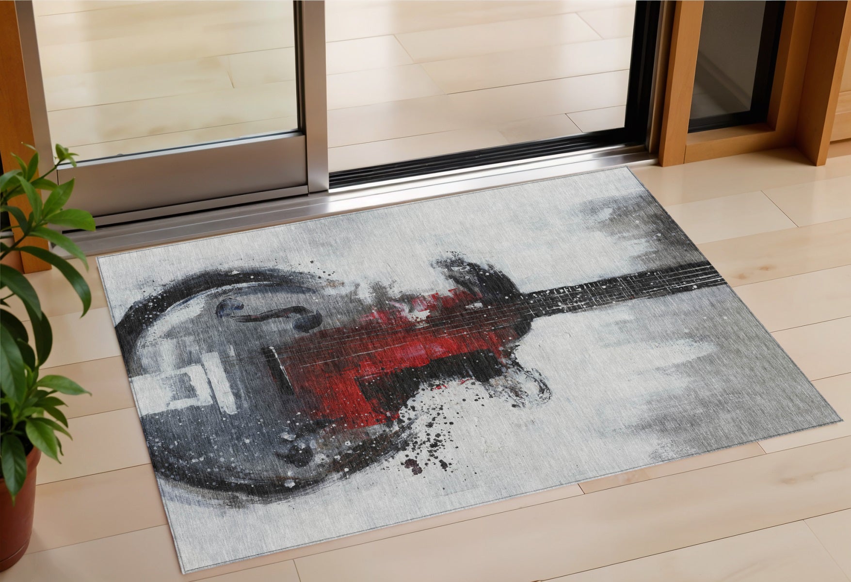 3 X 5 Gray Charcoal And Red Abstract Washable Indoor Outdoor Area Rug