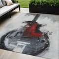 5 X 8 Gray Charcoal And Red Abstract Washable Indoor Outdoor Area Rug