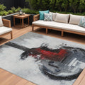 8 X 10 Gray Charcoal And Red Abstract Washable Indoor Outdoor Area Rug
