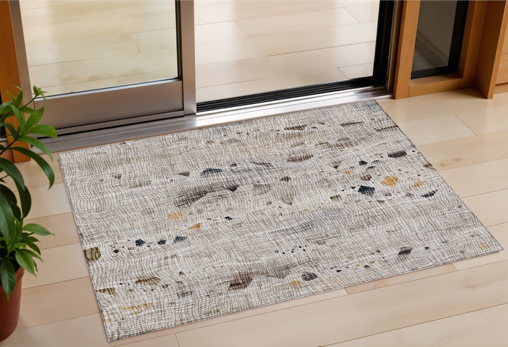 3 X 5 Linen And Gold Abstract Washable Indoor Outdoor Area Rug