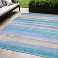 5 X 8 Aqua Lavender And Peach Striped Washable Indoor Outdoor Area Rug