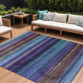 9 X 12 Blue Purple And Taupe Striped Washable Indoor Outdoor Area Rug