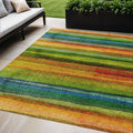 5 X 8 Green Teal Blue And Copper Striped Washable Indoor Outdoor Area Rug