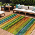 10 X 14 Green Teal Blue And Copper Striped Washable Indoor Outdoor Area Rug