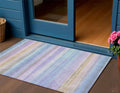 3 X 5 Lavender Sky Blue And Beige Striped Washable Indoor Outdoor Area Rug