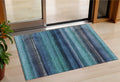 3 X 5 Teal Blue Aqua And Navy Blue Striped Washable Indoor Outdoor Area Rug