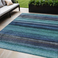 5 X 8 Teal Blue Aqua And Navy Blue Striped Washable Indoor Outdoor Area Rug