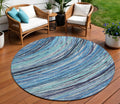 8 Blue Aqua And Ivory Round Abstract Washable Indoor Outdoor Area Rug