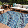 9 X 12 Blue Aqua And Ivory Abstract Washable Indoor Outdoor Area Rug