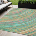 5 X 8 Teal Blue Pink And Peach Abstract Washable Indoor Outdoor Area Rug