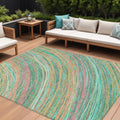 10 X 14 Teal Blue Pink And Peach Abstract Washable Indoor Outdoor Area Rug