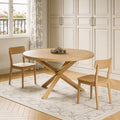 54 Oak Wood Cross Leg Base Round Top Dining Table