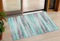 3 X 5 Teal Blue Plum And Ivory Striped Washable Indoor Outdoor Area Rug