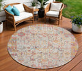 8 Pink And Ivory Round Patchwork Washable Indoor Outdoor Area Rug
