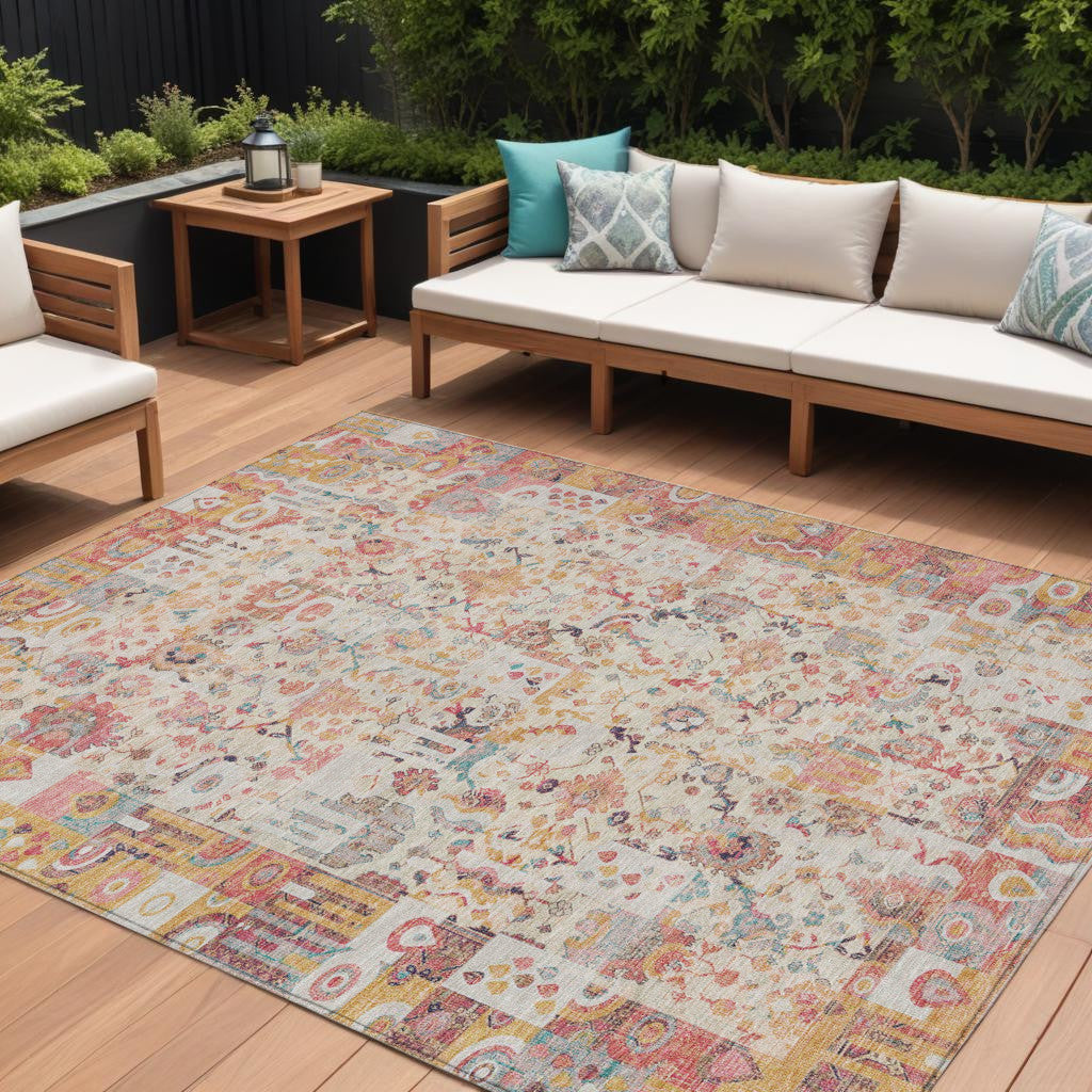 9 X 12 Pink And Ivory Patchwork Washable Indoor Outdoor Area Rug