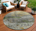 8 Olive Green Gold And Gray Round Abstract Washable Indoor Outdoor Area Rug