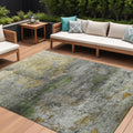 10 X 14 Olive Green Gold And Gray Abstract Washable Indoor Outdoor Area Rug