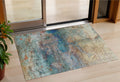 3 X 5 Teal Blue Orange And Beige Abstract Washable Indoor Outdoor Area Rug