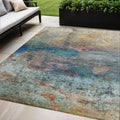 5 X 8 Teal Blue Orange And Beige Abstract Washable Indoor Outdoor Area Rug