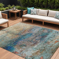 9 X 12 Teal Blue Orange And Beige Abstract Washable Indoor Outdoor Area Rug