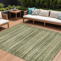10 X 14 Green And Beige Striped Washable Indoor Outdoor Area Rug