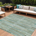 10 X 14 Artichoke Green And Teal Blue Striped Washable Indoor Outdoor Area Rug