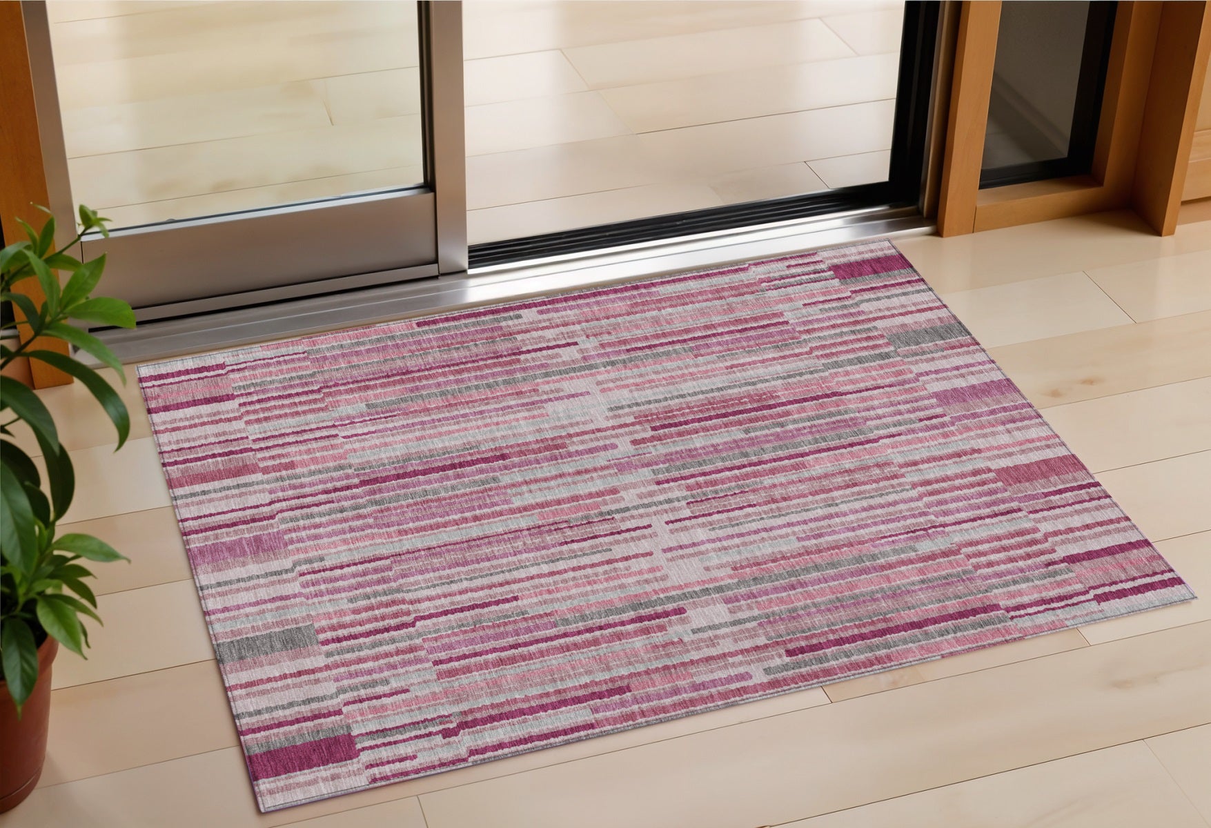 3 X 5 Blush And Ivory Striped Washable Indoor Outdoor Area Rug