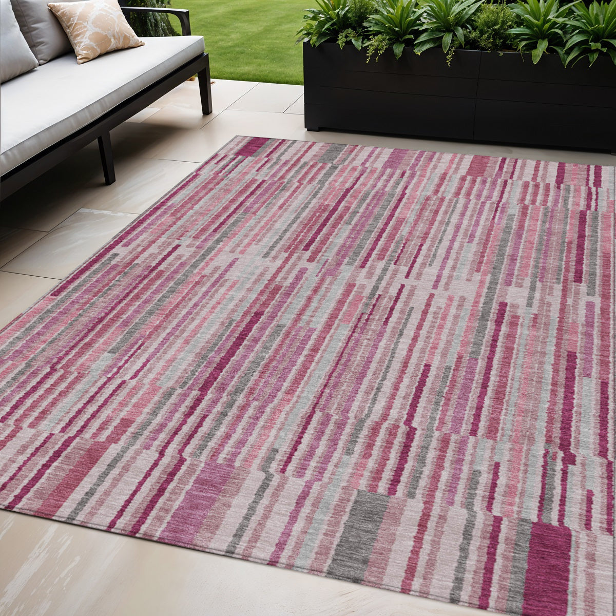 5 X 8 Blush And Ivory Striped Washable Indoor Outdoor Area Rug