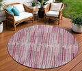 8 Blush And Ivory Round Striped Washable Indoor Outdoor Area Rug