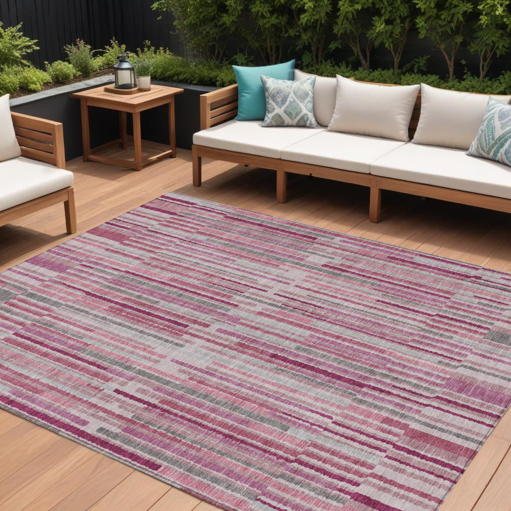 8 X 10 Blush And Ivory Striped Washable Indoor Outdoor Area Rug