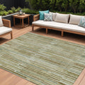 9 X 12 Khaki And Olive Green Striped Washable Indoor Outdoor Area Rug
