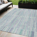 5 X 8 Mint Green And Ivory Striped Washable Indoor Outdoor Area Rug