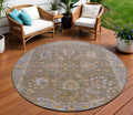 8 Brown And Lavender Round Floral Washable Indoor Outdoor Area Rug