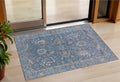 3 X 5 Blue And Beige Floral Washable Indoor Outdoor Area Rug