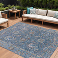 9 X 12 Blue And Beige Floral Washable Indoor Outdoor Area Rug