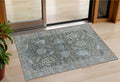 3 X 5 Fern Green And Denim Blue Floral Washable Indoor Outdoor Area Rug