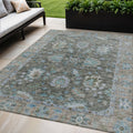 5 X 8 Fern Green And Denim Blue Floral Washable Indoor Outdoor Area Rug