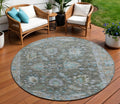 8 Fern Green And Denim Blue Round Floral Washable Indoor Outdoor Area Rug
