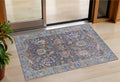 3 X 5 Gray And Denim Blue Floral Washable Indoor Outdoor Area Rug