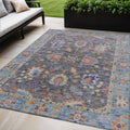 5 X 8 Gray And Denim Blue Floral Washable Indoor Outdoor Area Rug