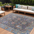 8 X 10 Gray And Denim Blue Floral Washable Indoor Outdoor Area Rug