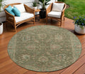 8 Olive Green And Rust Round Floral Washable Indoor Outdoor Area Rug