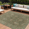 10 X 14 Olive Green And Rust Floral Washable Indoor Outdoor Area Rug