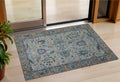 3 X 5 Pewter And Teal Blue Floral Washable Indoor Outdoor Area Rug