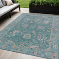 5 X 8 Teal Blue And Beige Floral Washable Indoor Outdoor Area Rug