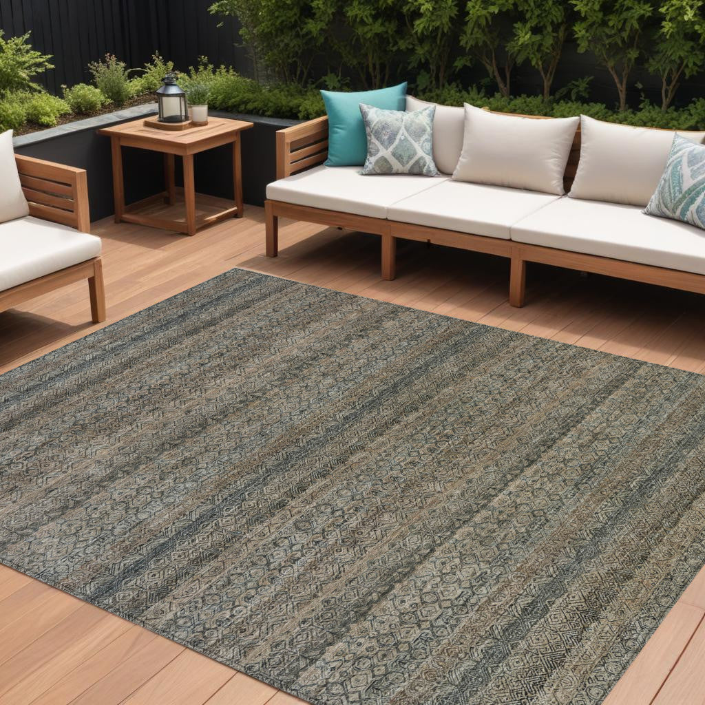 8 X 10 Chocolate And Gray Striped Washable Indoor Outdoor Area Rug