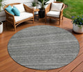 8 Pewter And Gray Round Striped Washable Indoor Outdoor Area Rug