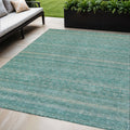5 X 8 Teal Blue And Beige Striped Washable Indoor Outdoor Area Rug